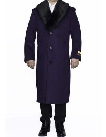 Mens Overcoat - Topcoat For Men - Winter Fabric -  Men's Big And Tall Overcoat Long Men's Dress Topcoat - Winter Coat 4XL 5XL 6XL Purple - Three Quarter 34 Inch Length - Men's Tuxedo USA