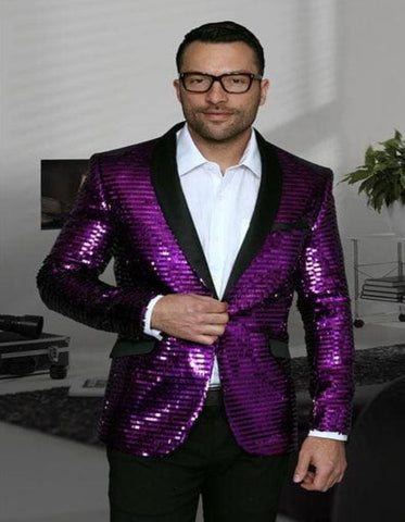 Christmas Blazer - New Year Holiday Purple Tuxedo Dinner Jacket - Sequin Fabric Shiny Perfect For Party