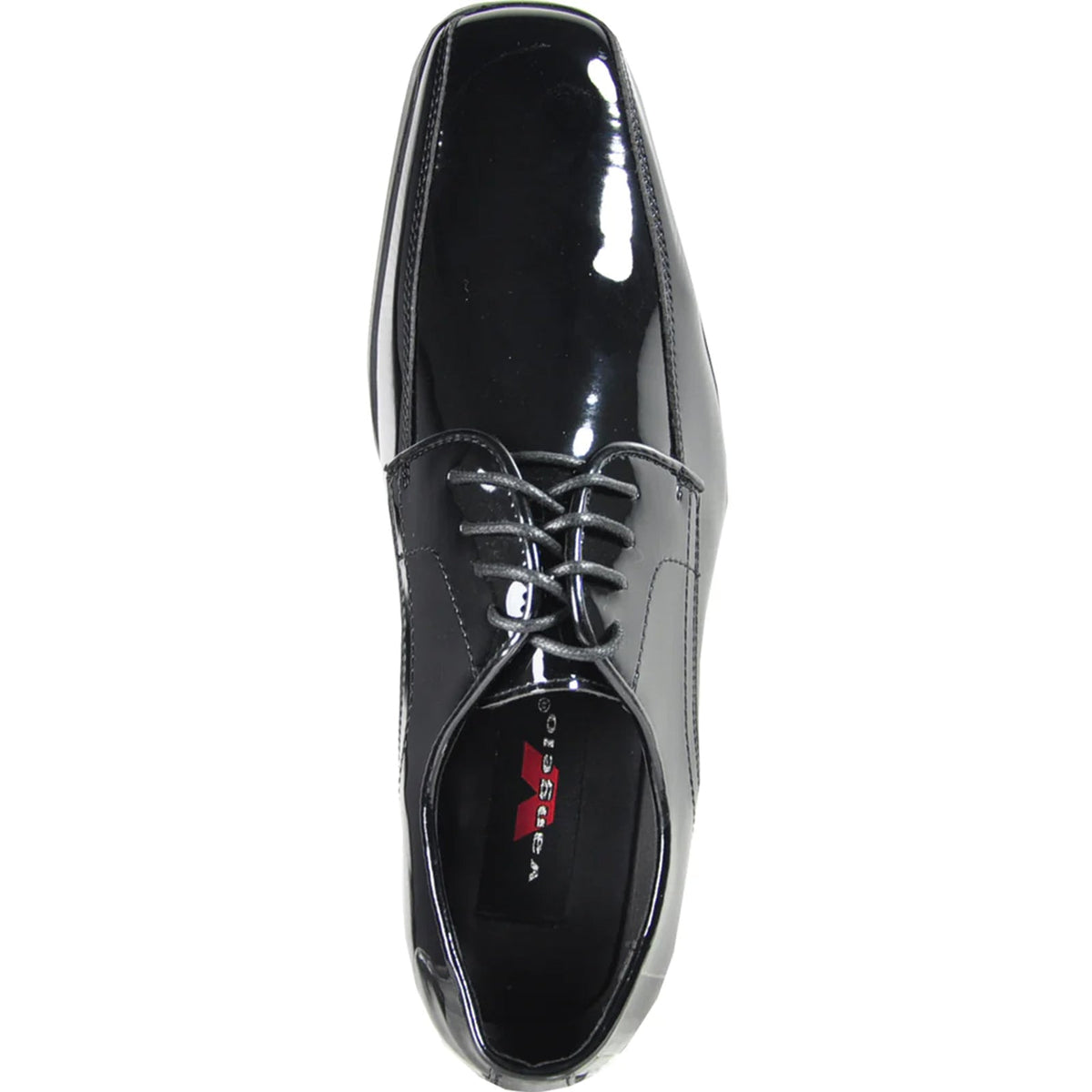 Bravo Mens Classic Bicycle Square Pointy Toe Patent Tuxedo Shoe in Black