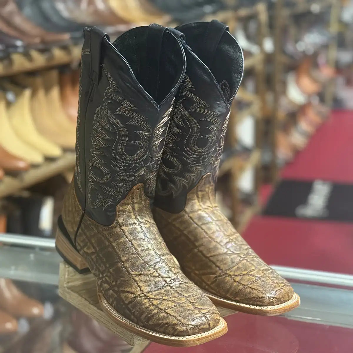 Men's Elephant Print Square Toe Cowboy Boots