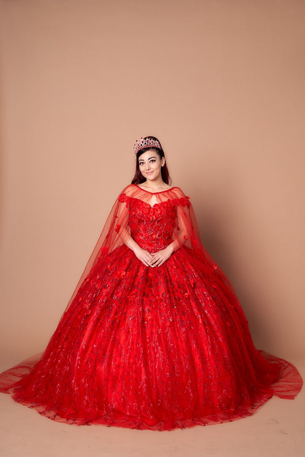 3D Floral Off Shoulder Cape Ball Gown by Calla SCL-30001