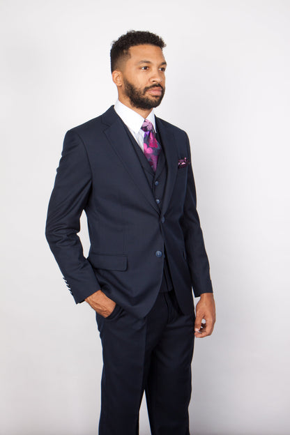 Men??s Solid Navy Blue 3-Piece Suit ?? CYRUS RM116 by Rossi Man