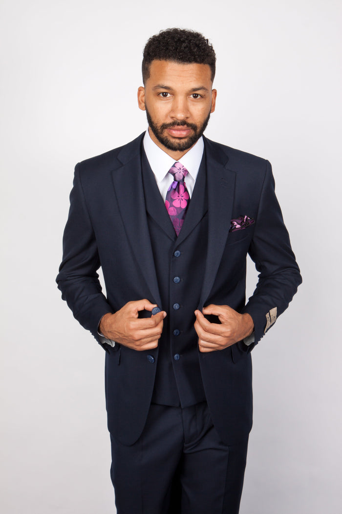 Men??s Solid Navy Blue 3-Piece Suit ?? CYRUS RM116 by Rossi Man