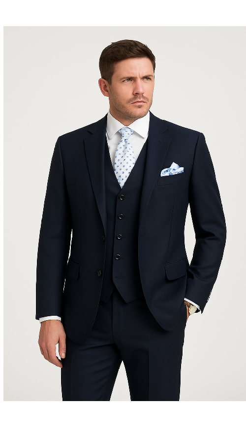 Men??s Solid Navy Blue 3-Piece Suit ?? CYRUS RM116 by Rossi Man
