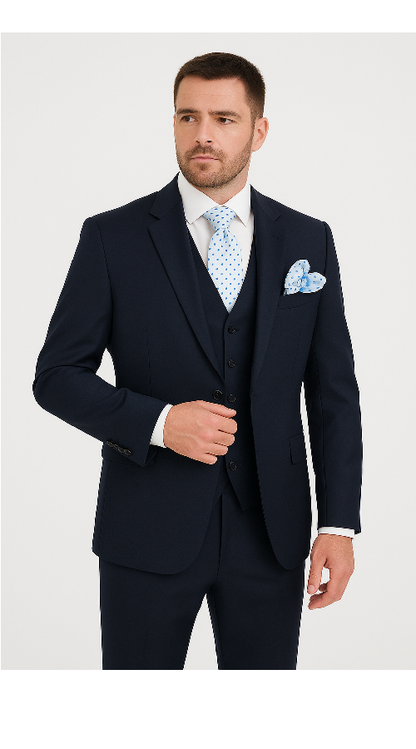 Men??s Solid Navy Blue 3-Piece Suit ?? CYRUS RM116 by Rossi Man
