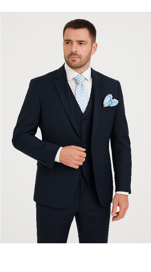Men??s Solid Navy Blue 3-Piece Suit ?? CYRUS RM116 by Rossi Man