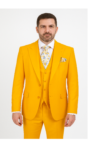 Rossi Man ELI RM103 ?? Modern Fit 3-Piece Men??s Suit in Bold Yellow