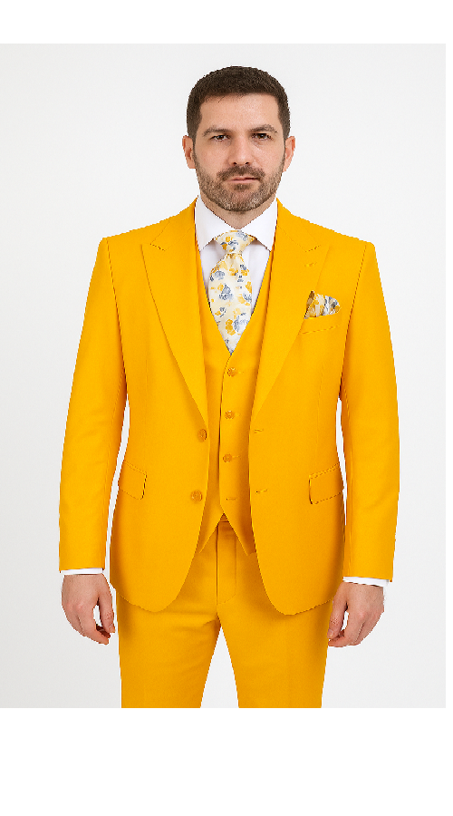Rossi Man ELI RM103 ?? Modern Fit 3-Piece Men??s Suit in Bold Yellow