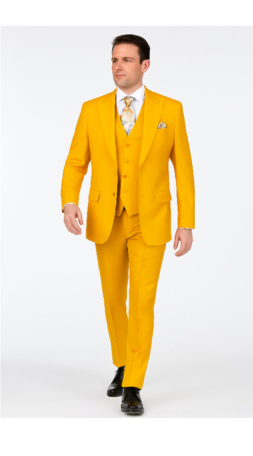 Rossi Man ELI RM103 ?? Modern Fit 3-Piece Men??s Suit in Bold Yellow
