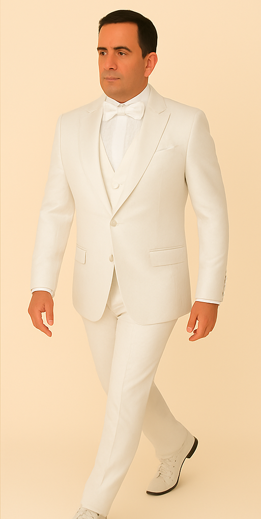 Rossi Man FORD RM1911 ?? Slim Fit White 3-Piece Suit for Men | Elegant Modern Formalwear