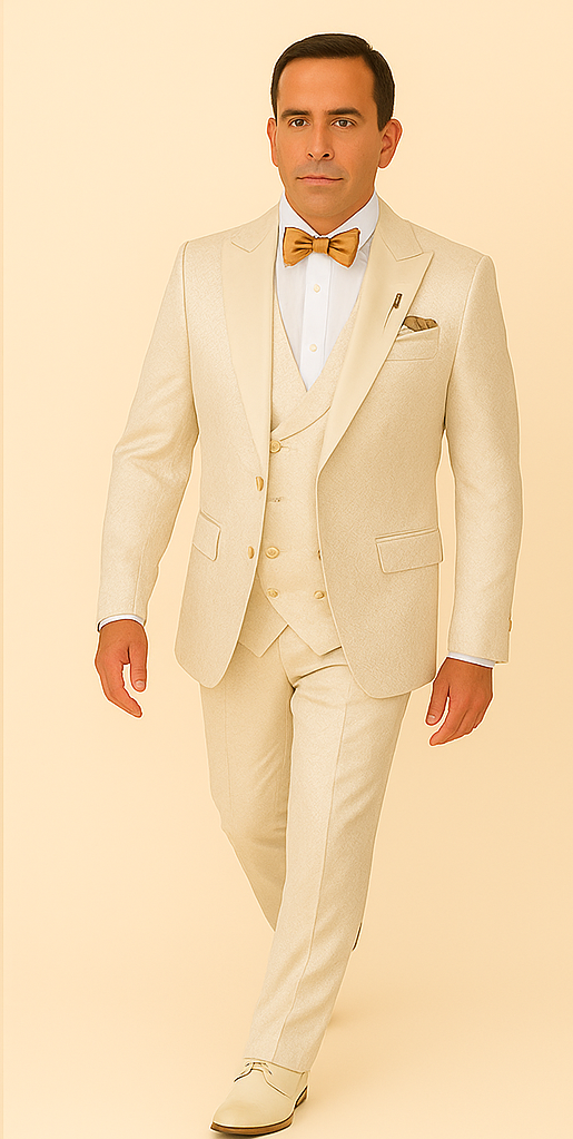 Rossi Man FORD RM1913 ƒ?? Slim Fit 3-Piece Suit for Men in Off-White | Classic Style for Formal Occasions