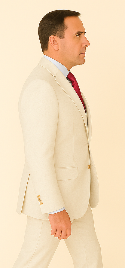 Rossi Man Slim Fit 3-Piece White Suit ?? Peak Lapel, Double-Breasted Vest & Flat Front Pants