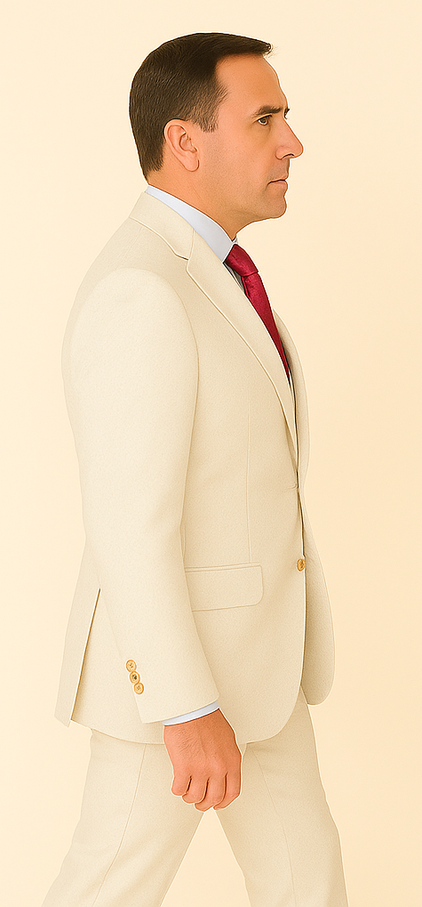 Rossi Man Slim Fit 3-Piece White Suit ?? Peak Lapel, Double-Breasted Vest & Flat Front Pants