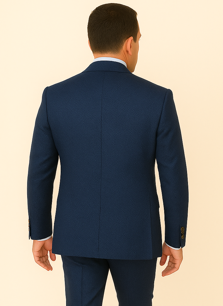 Rossi Man BOND RM1752 Slim Fit 3-Piece Navy Suit ?? 1-Button Peak Lapel, Double-Breasted Vest & Flat Front Pants