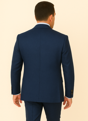 Rossi Man BOND RM1752 Slim Fit 3-Piece Navy Suit ?? 1-Button Peak Lapel, Double-Breasted Vest & Flat Front Pants