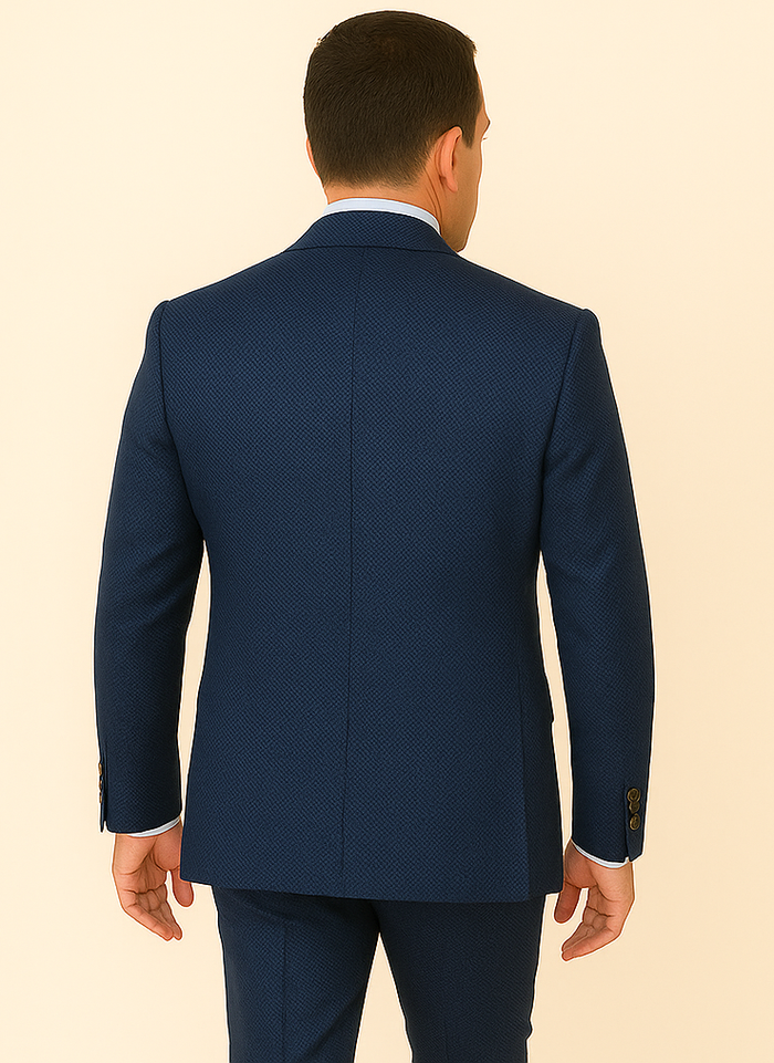 Rossi Man BOND RM1752 Slim Fit 3-Piece Navy Suit ?? 1-Button Peak Lapel, Double-Breasted Vest & Flat Front Pants