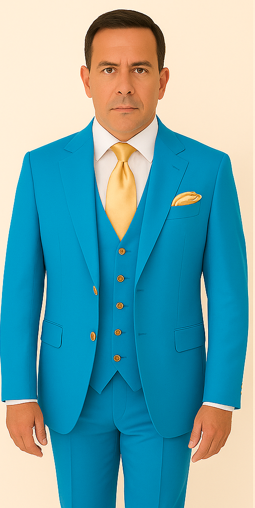 Rossi Man BOND RM1776 Slim Fit 3-Piece Suit ?? Tailored Turquoise Blue Suit for Formal Occasions