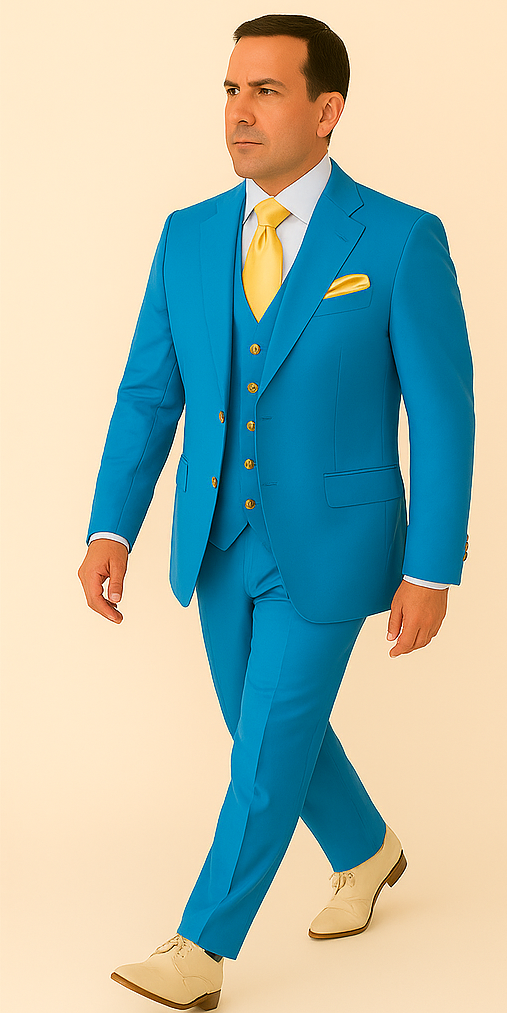 Rossi Man BOND RM1776 Slim Fit 3-Piece Suit ?? Tailored Turquoise Blue Suit for Formal Occasions