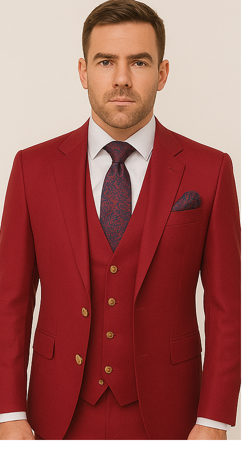 Rossi Man BOND RM1777 Slim Fit 3-Piece Red Suit ?? Modern Tailored Suit for Men