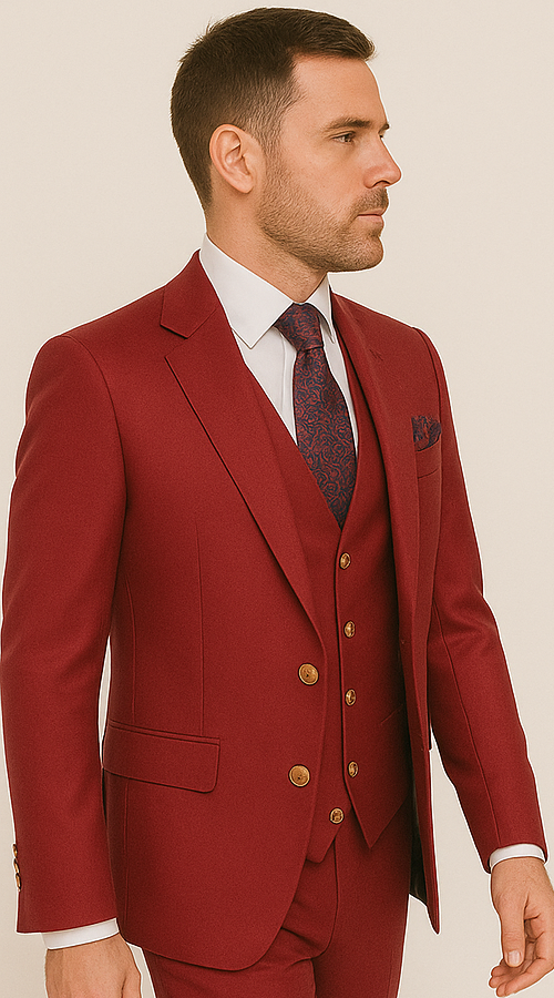 Rossi Man Bond Collection RM1777 ?? Premium Red Slim Fit 3-Piece Suit for Men
