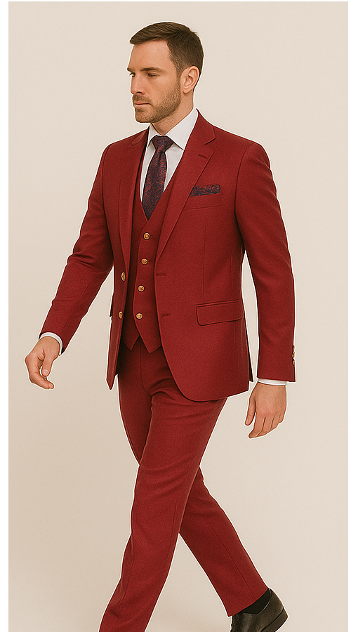 Rossi Man Bond Collection RM1777 ?? Premium Red Slim Fit 3-Piece Suit for Men