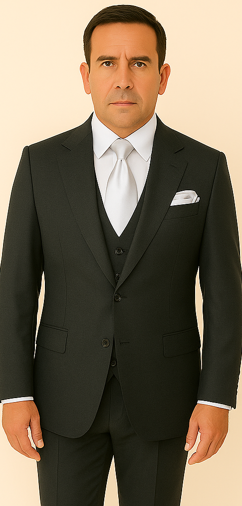 Rossi Man BOND RM1779 Slim Fit 3-Piece Black Suit ?? Tailored Formalwear for Men