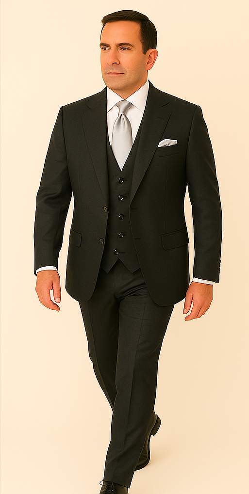 Rossi Man BOND RM1779 Slim Fit 3-Piece Black Suit ?? Tailored Formalwear for Men