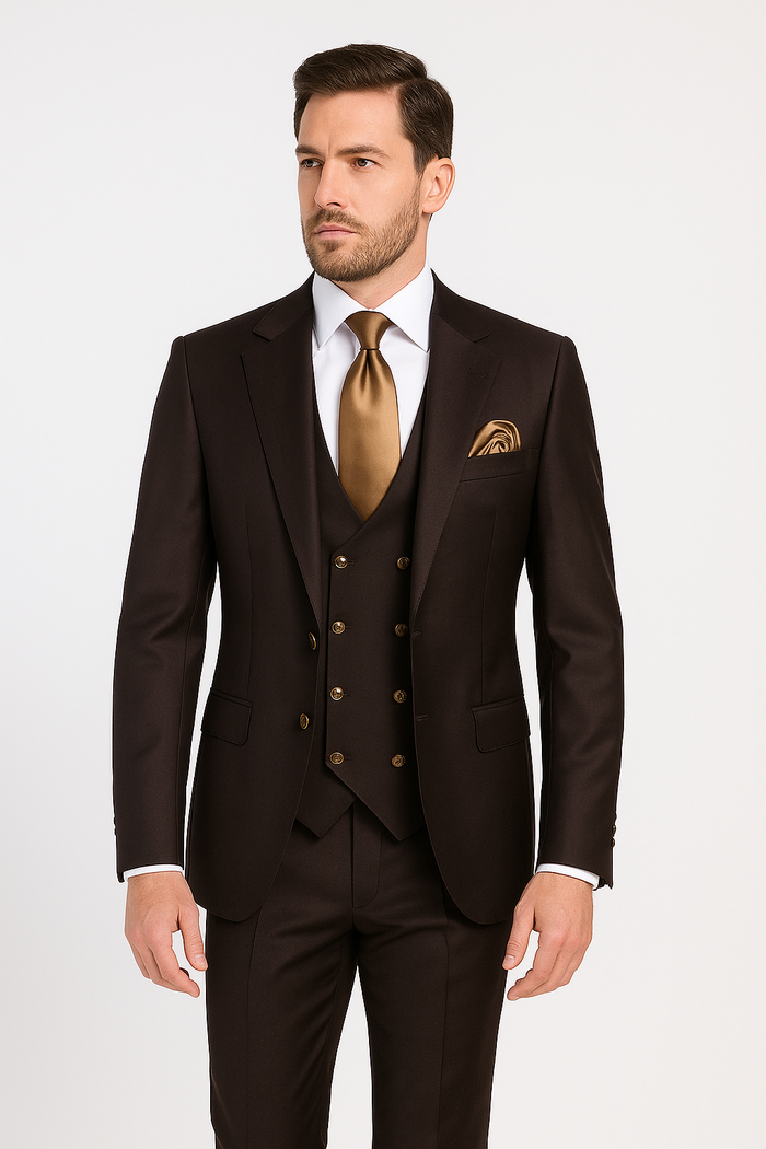 Chocolate Brown Slim Fit Suit ?? Rossi Man Max 3-Piece Formal Set
