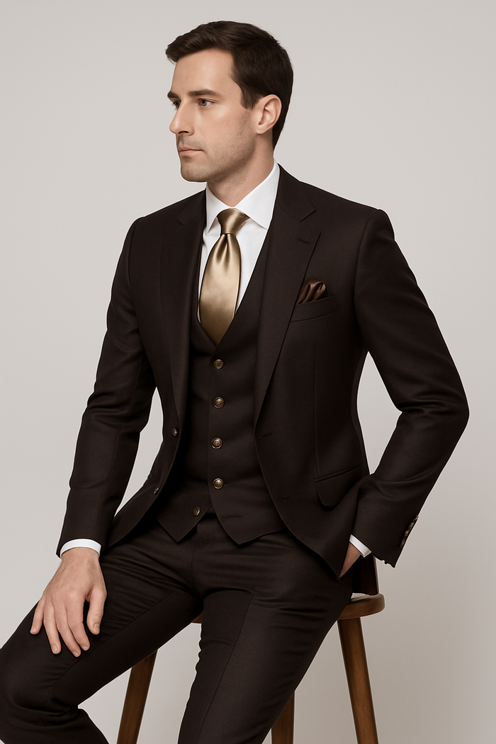 Chocolate Brown Slim Fit Suit ?? Rossi Man Max 3-Piece Formal Set