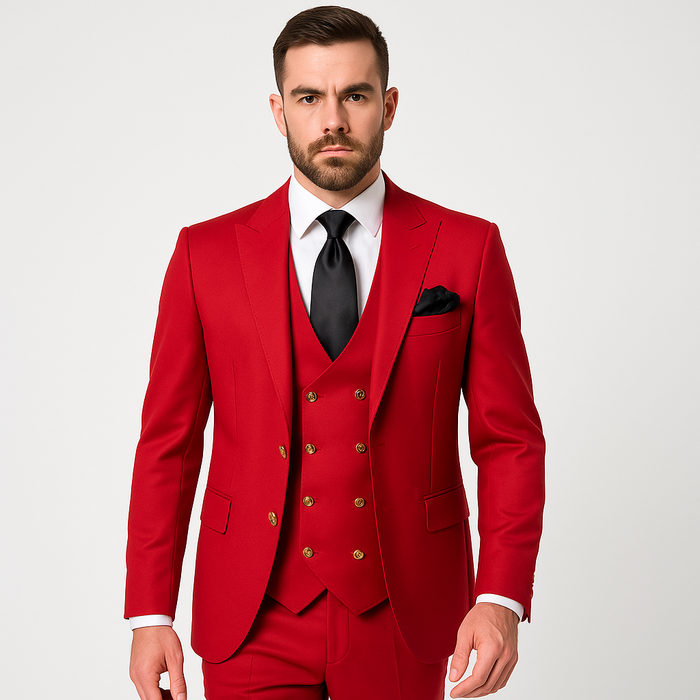 Rossi Man Max Slim Fit Formal Suit ?? 3-Piece Set in Bold Solid Red | RM1191