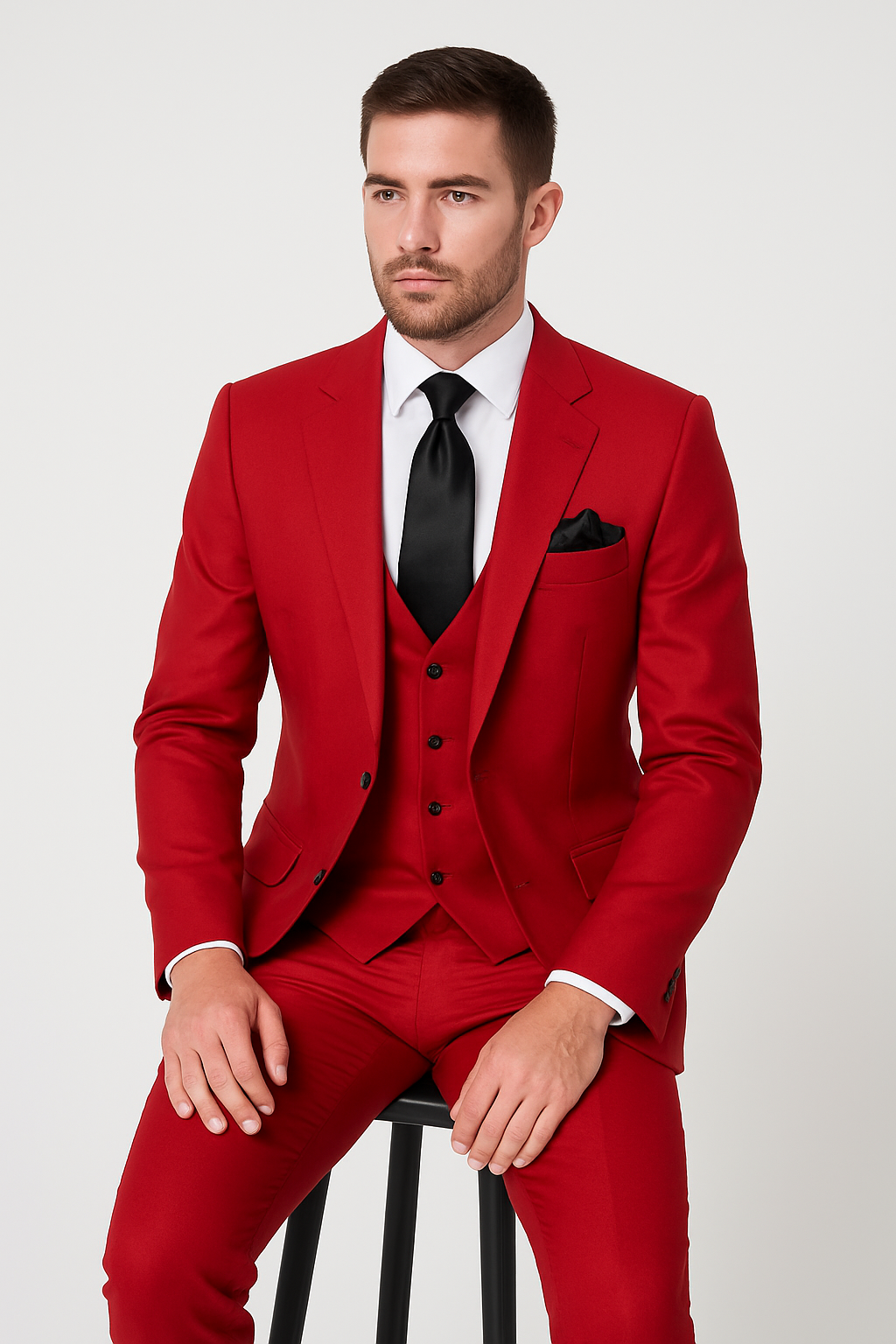 Rossi Man Max Slim Fit Formal Suit ?? 3-Piece Set in Bold Solid Red | RM1191