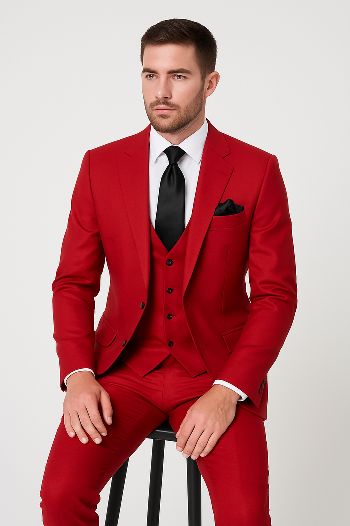 Rossi Man Max Slim Fit Formal Suit ?? 3-Piece Set in Bold Solid Red | RM1191