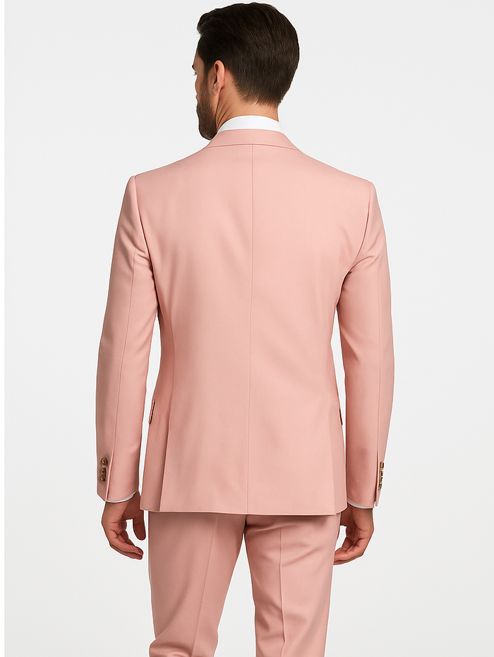 Rossi Man MAX RM1203 Slim Fit 3-Piece Suit ?? Stylish Solid Pink Formalwear for Men
