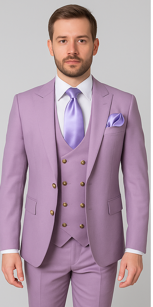Rossi Man MAX RM1378 Slim Fit 3-Piece Suit Sophisticated Solid Lavender Suit for Men