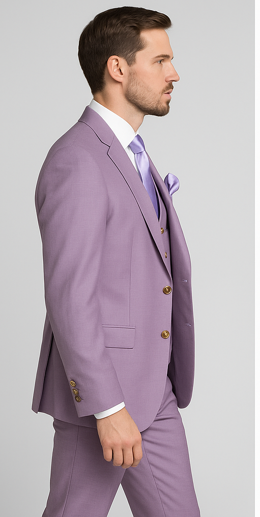 Rossi Man MAX RM1378 Slim Fit 3-Piece Suit Sophisticated Solid Lavender Suit for Men