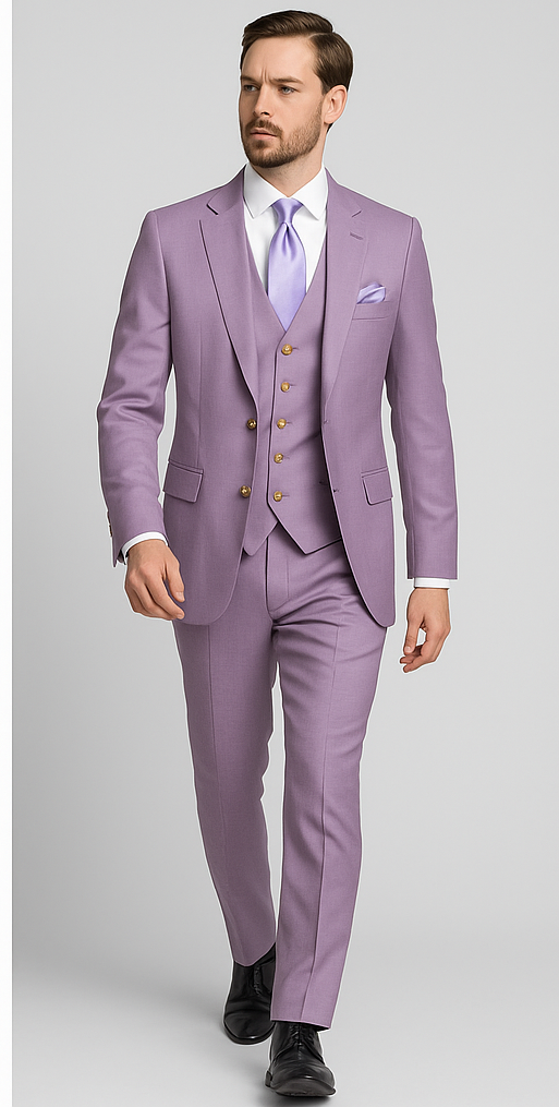 Rossi Man MAX RM1378 Slim Fit 3-Piece Suit Sophisticated Solid Lavender Suit for Men
