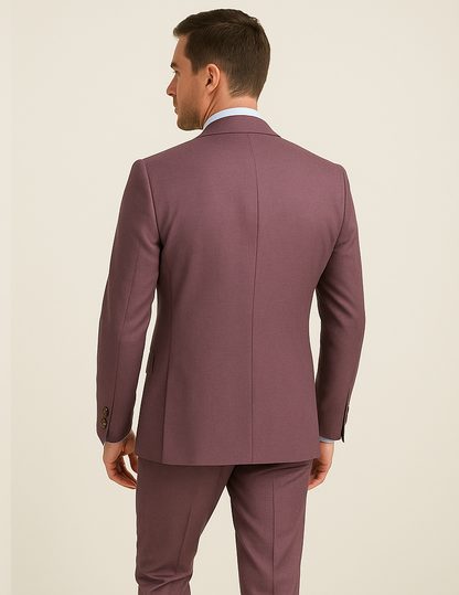 Rossi Man MAX RM1381 Slim Fit 3-Piece Suit ?? Modern Tailored Solid Raspberry Suit for Men