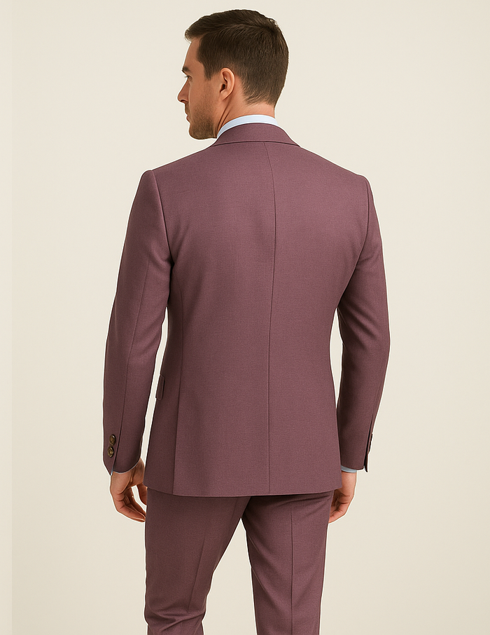 Rossi Man MAX RM1381 Slim Fit 3-Piece Suit ?? Modern Tailored Solid Raspberry Suit for Men