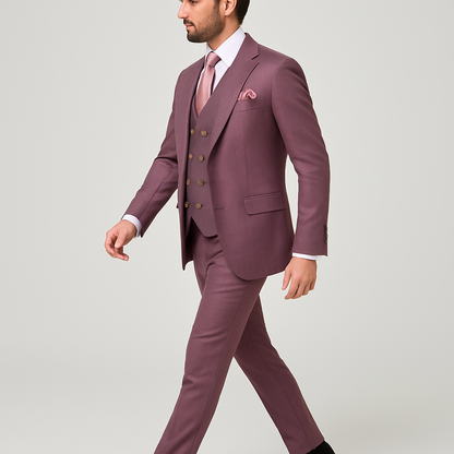 Rossi Man MAX RM1381 Slim Fit 3-Piece Suit ?? Modern Tailored Solid Raspberry Suit for Men