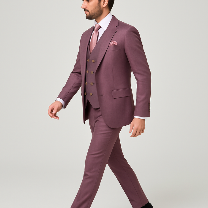 Rossi Man MAX RM1381 Slim Fit 3-Piece Suit ?? Modern Tailored Solid Raspberry Suit for Men