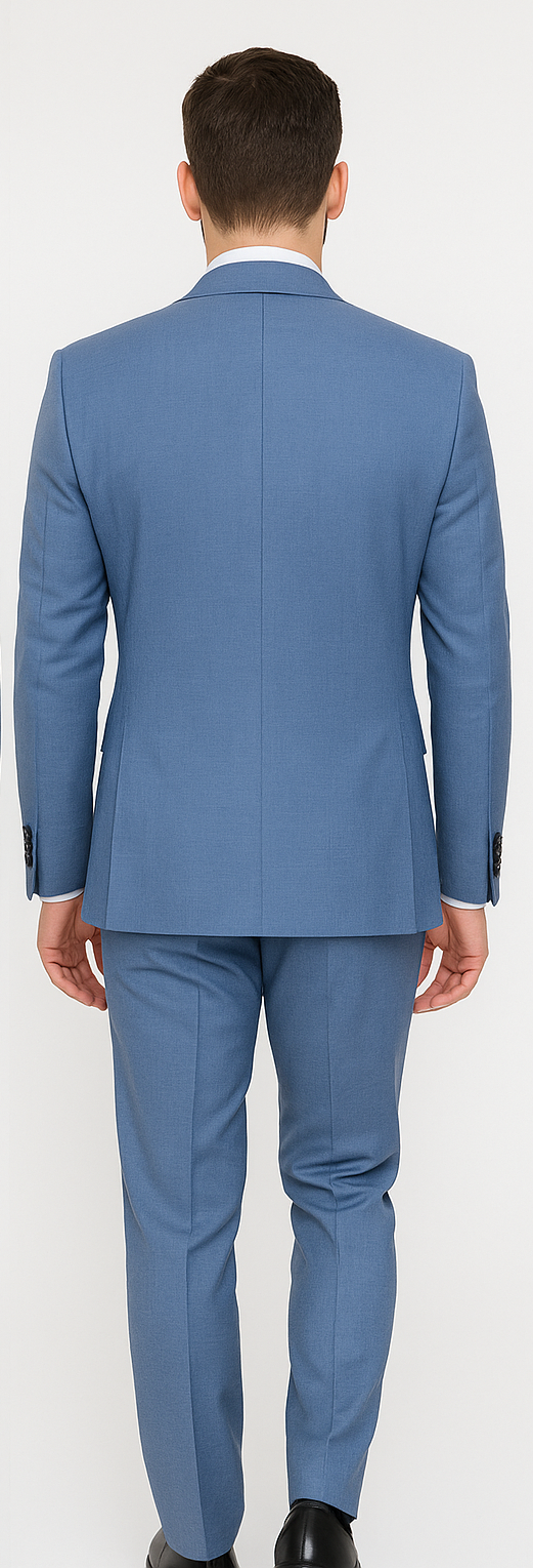 Rossi Man MAX RM1387 Slim Fit 3-Piece Suit ?? Stylish Solid Blue Formalwear for Men