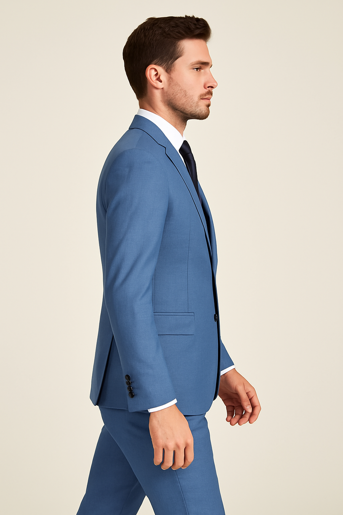 Rossi Man MAX RM1387 Slim Fit 3-Piece Suit ?? Stylish Solid Blue Formalwear for Men