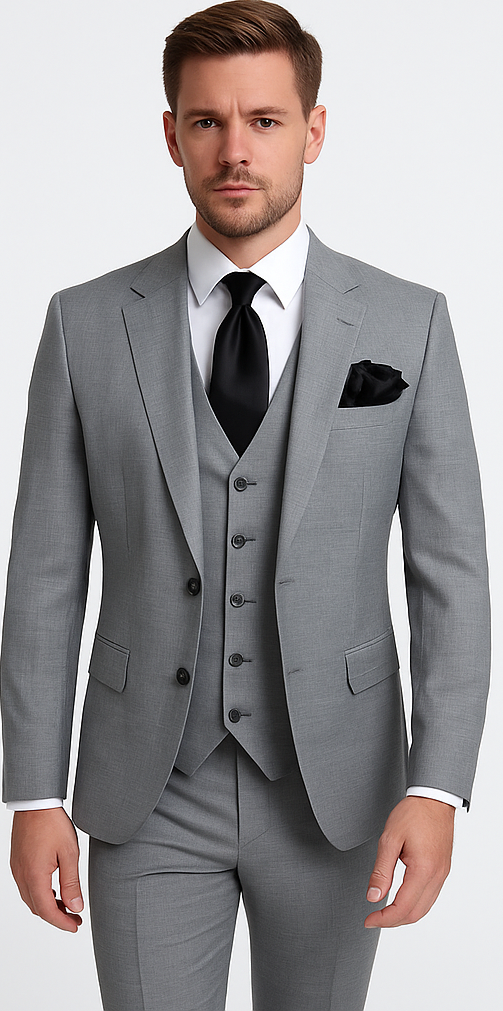 Rossi Man MAX RM1389 Slim Fit 3-Piece Suit ?? Elegant Solid Grey Formalwear for Men