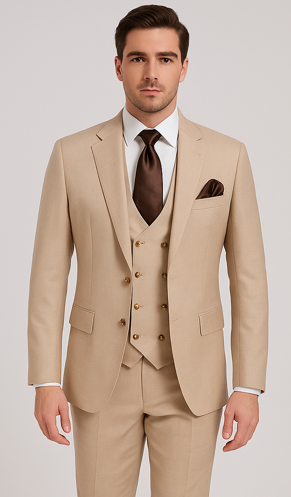 Rossi Man Max RM1391 ?? Slim Fit 3-Piece Men??s Suit in Solid Beige