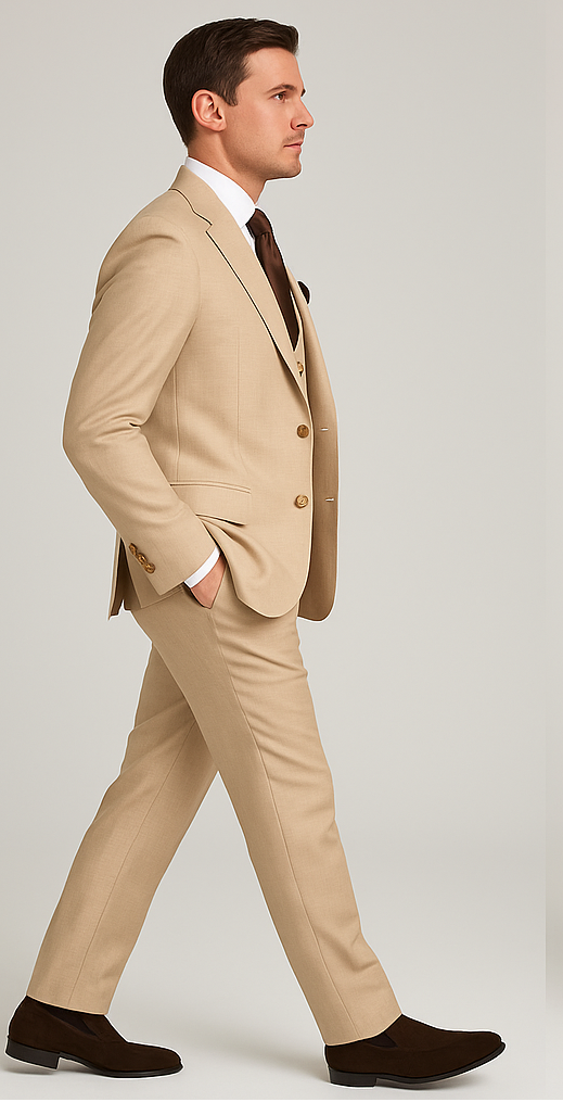 Rossi Man Max RM1391 ?? Slim Fit 3-Piece Men??s Suit in Solid Beige