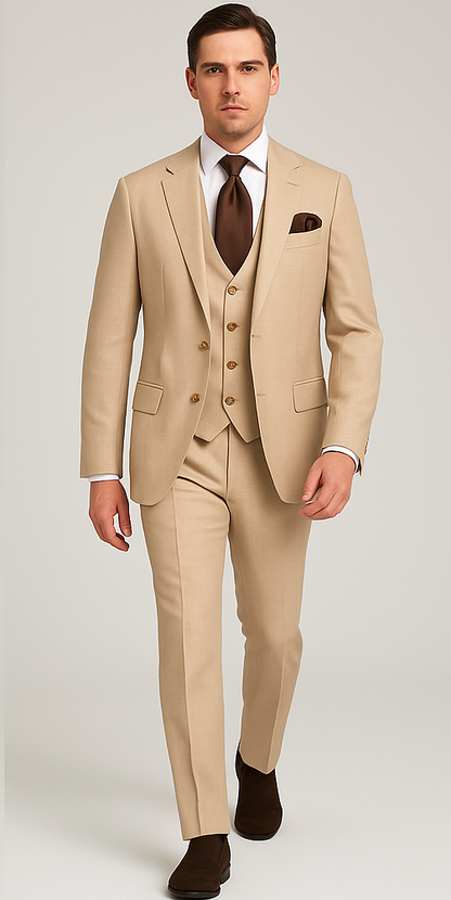 Rossi Man Max RM1391 ?? Slim Fit 3-Piece Men??s Suit in Solid Beige