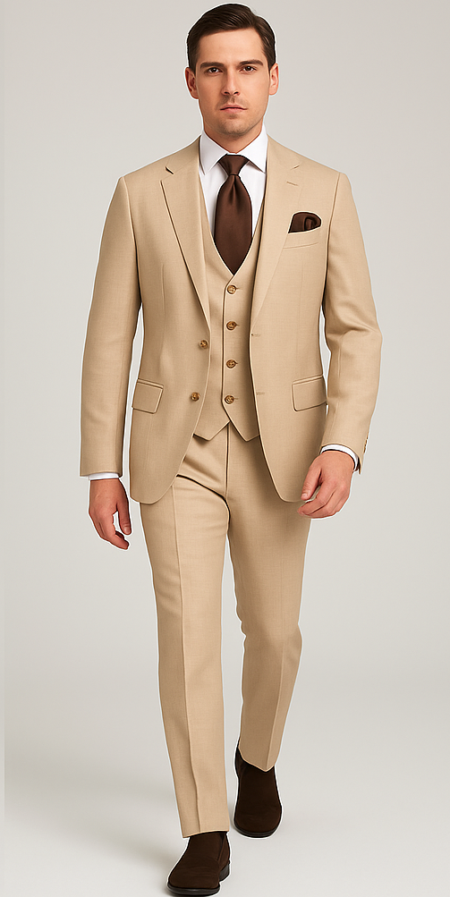 Rossi Man Max RM1391 ?? Slim Fit 3-Piece Men??s Suit in Solid Beige