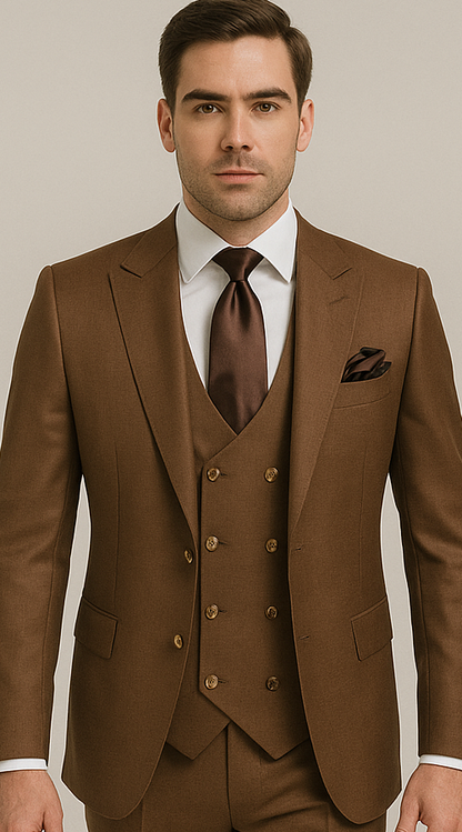 Rossi Man Max RM1392 ?? Slim Fit 3-Piece Men??s Suit in Solid Brown