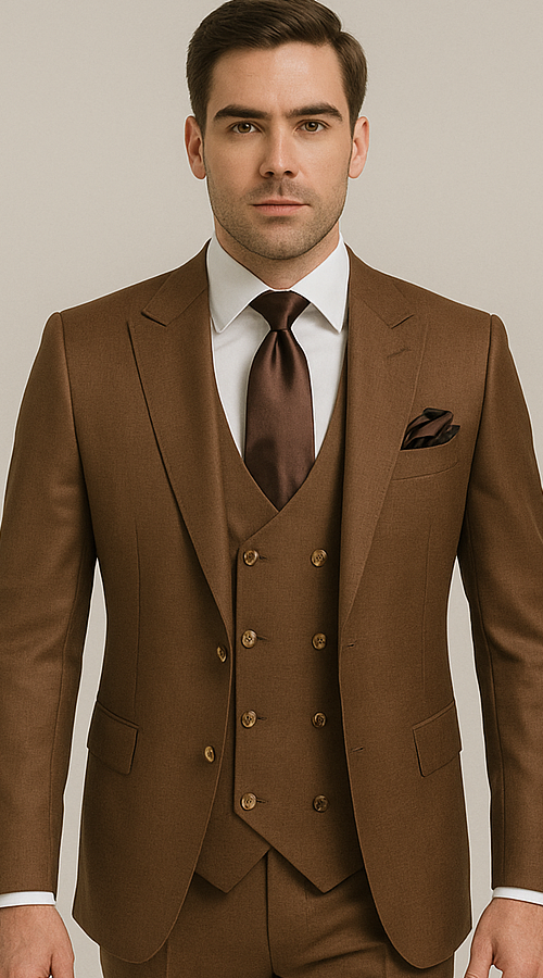 Rossi Man Max RM1392 ?? Slim Fit 3-Piece Men??s Suit in Solid Brown