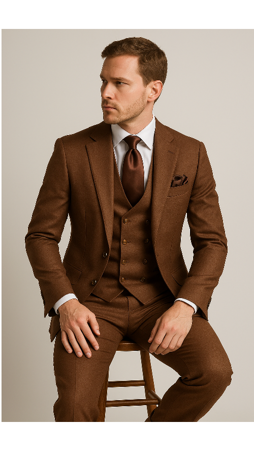 Rossi Man Max RM1392 ?? Slim Fit 3-Piece Men??s Suit in Solid Brown